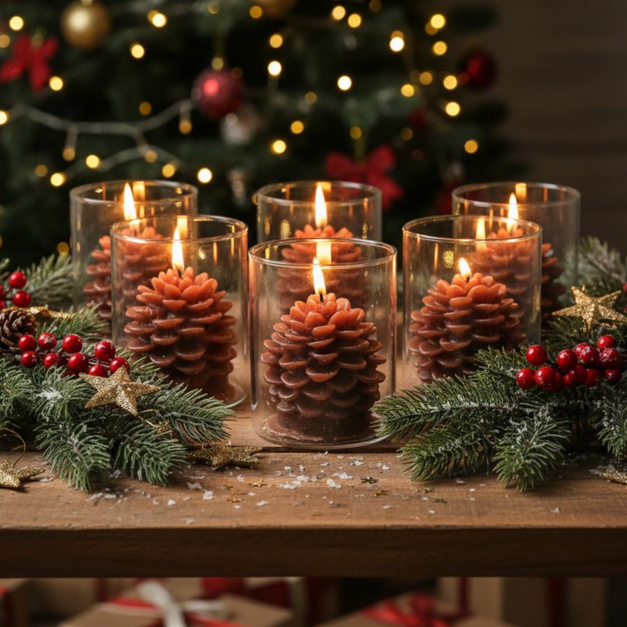 6 Sets Pine Cone Candles Flamm - Holiday Candle Set review and price