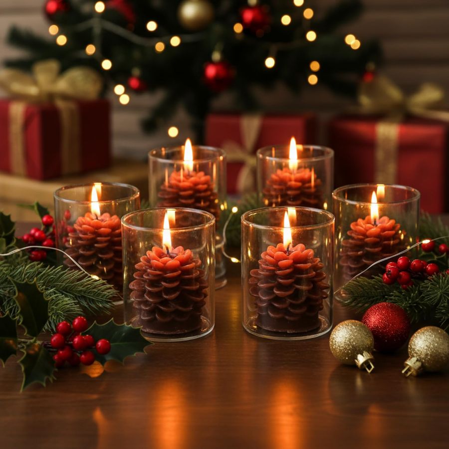 6 Sets Pine Cone Candles Flamm - Holiday Candle Set review and price