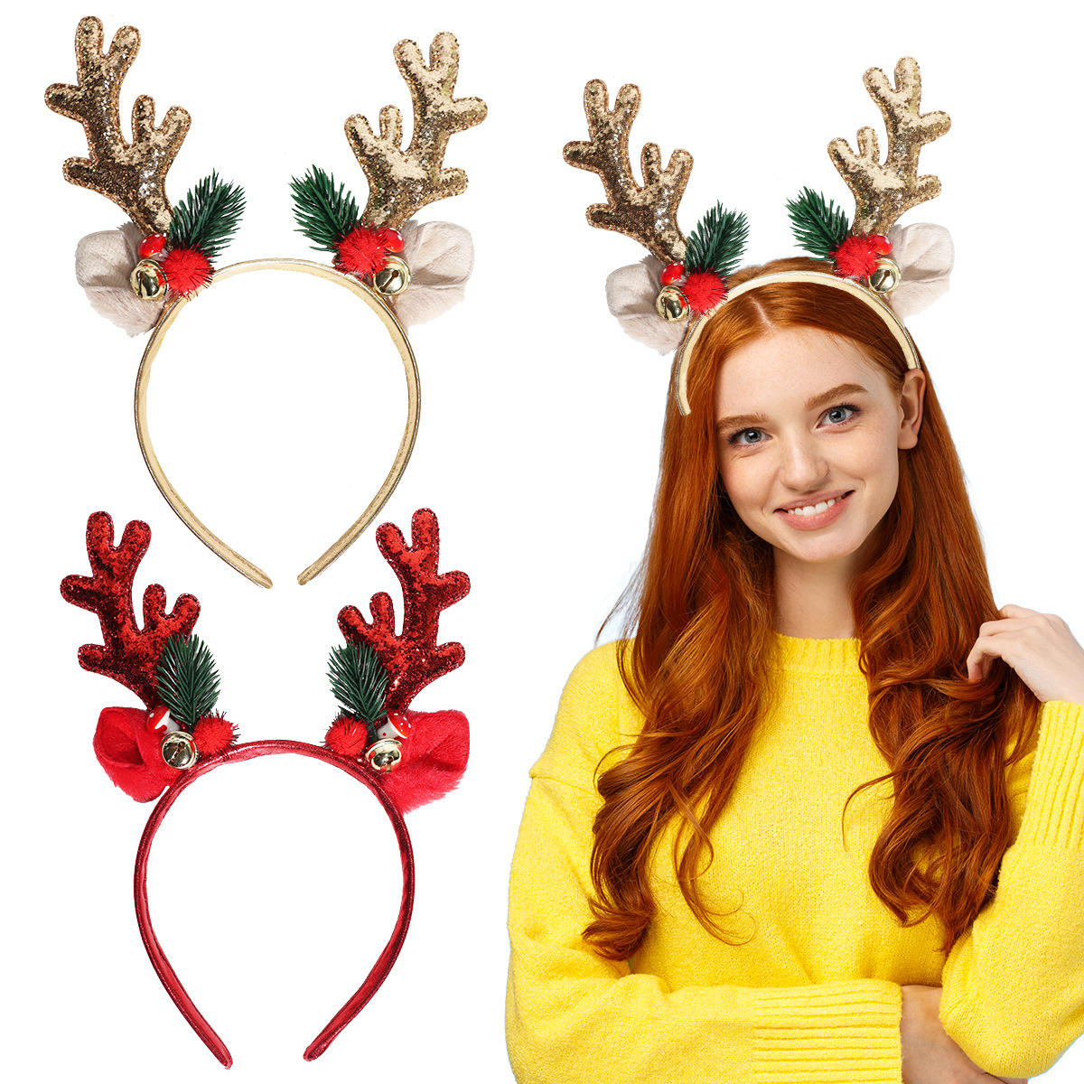 1/2pcs Christmas Glitter Deer  - Reindeer Antlers Headband review and price