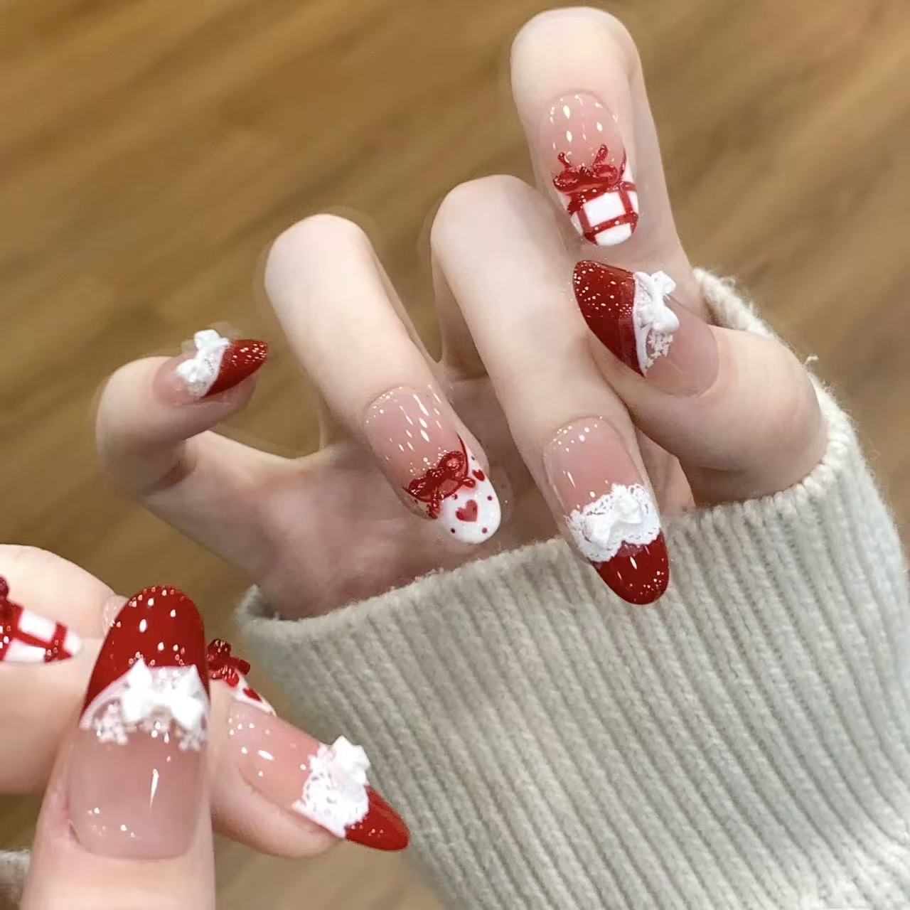 10pcs Handmade Press on Nails  - Christmas Throw Blanket review and price